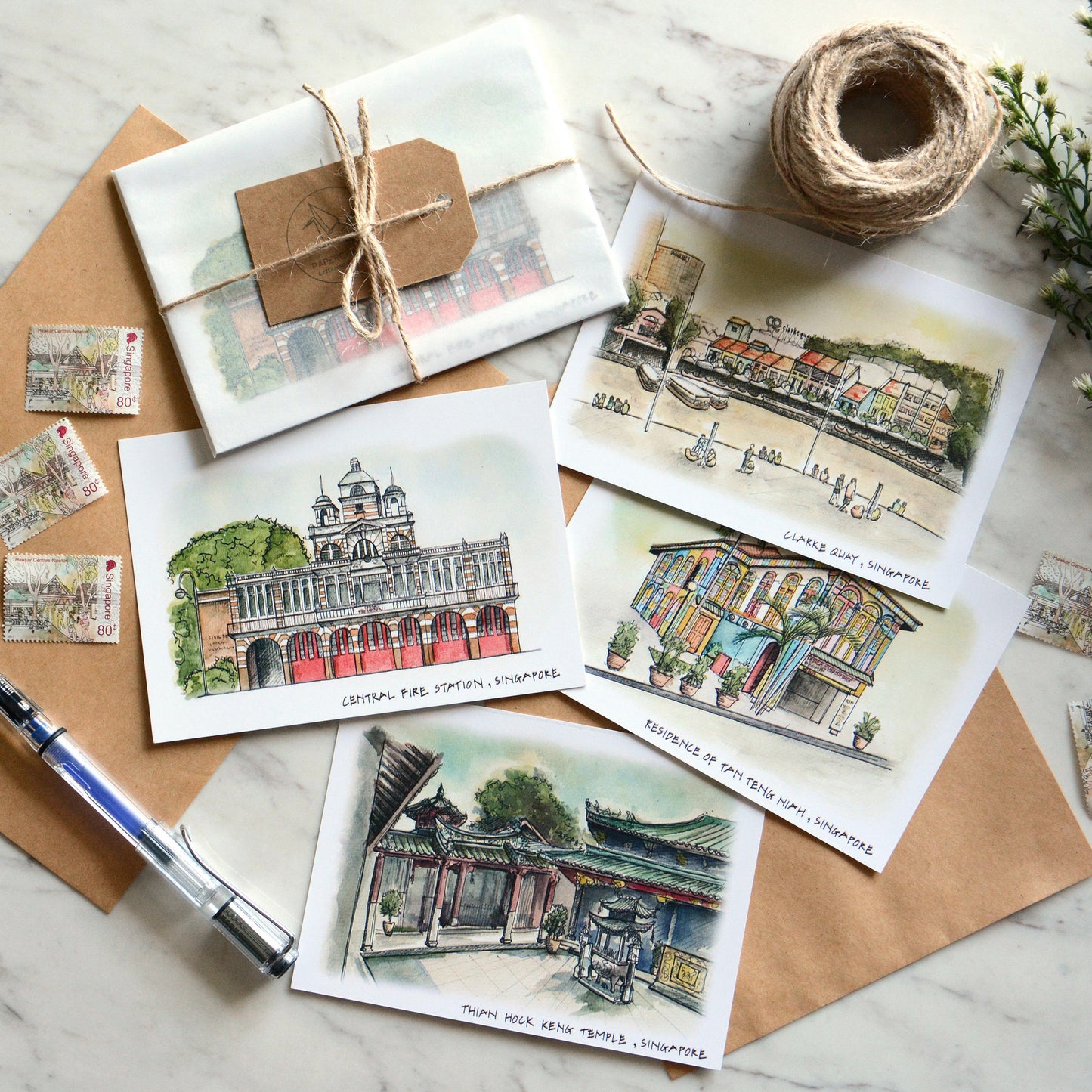 Singapore on Paper II | Coloured Postcards - Set of 4
