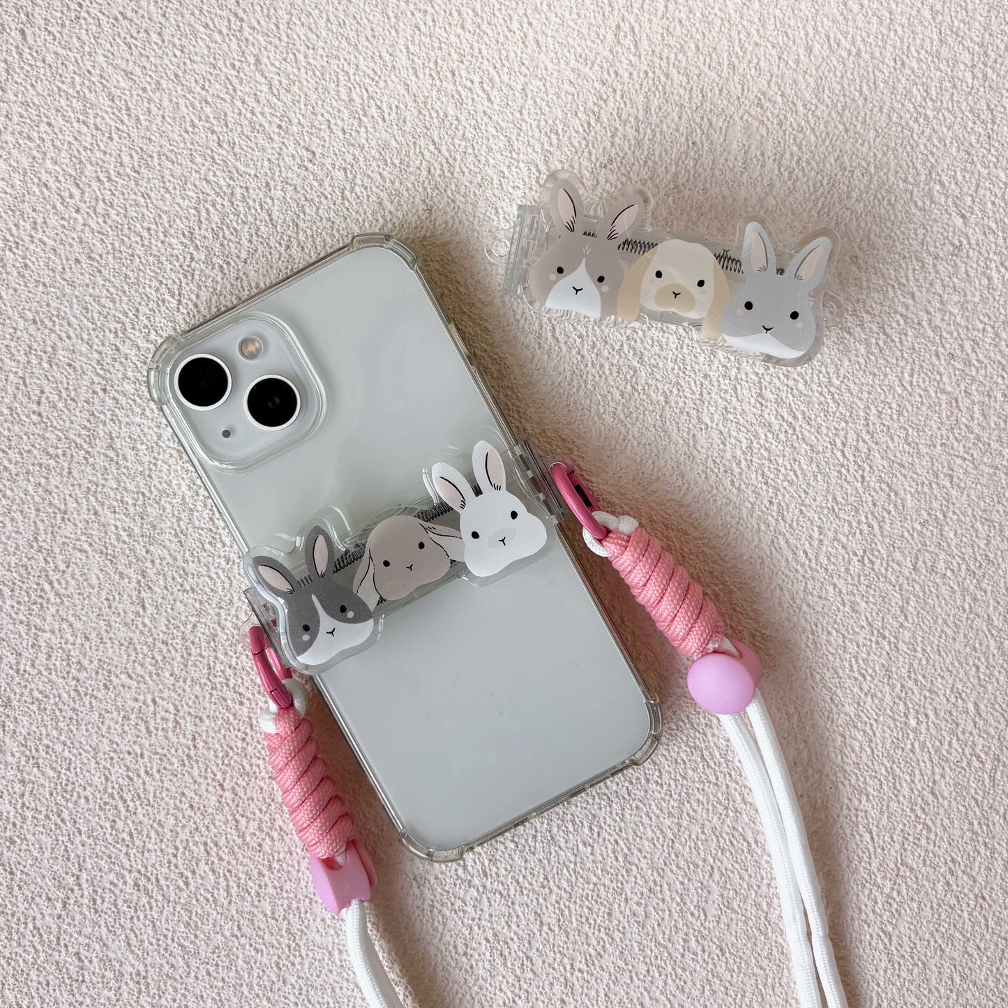 Fluffy Bunny Snap Strap | Phone Lanyard Clip