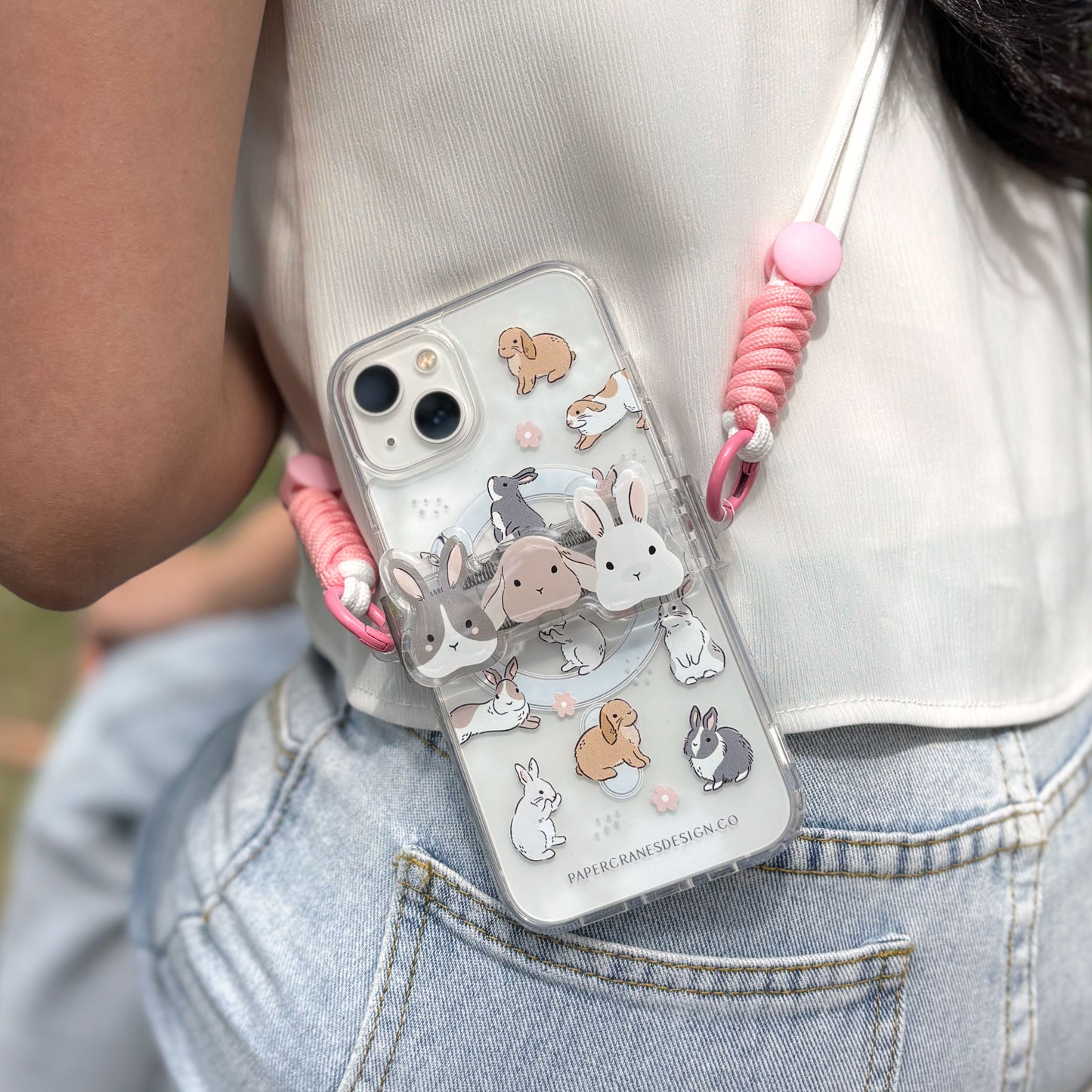 Fluffy Bunny Snap Strap | Phone Lanyard Clip