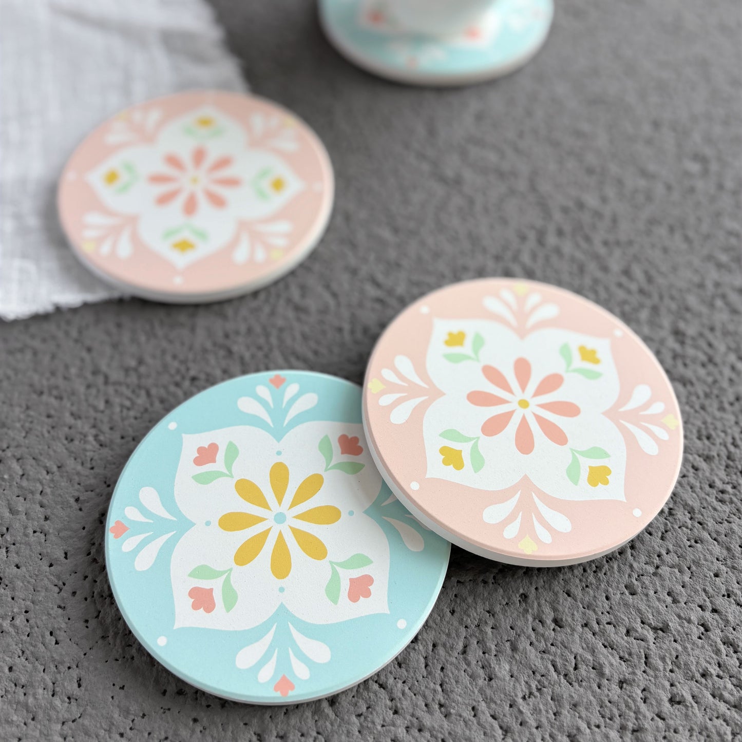 Peranakan Petals Diatomite Coasters