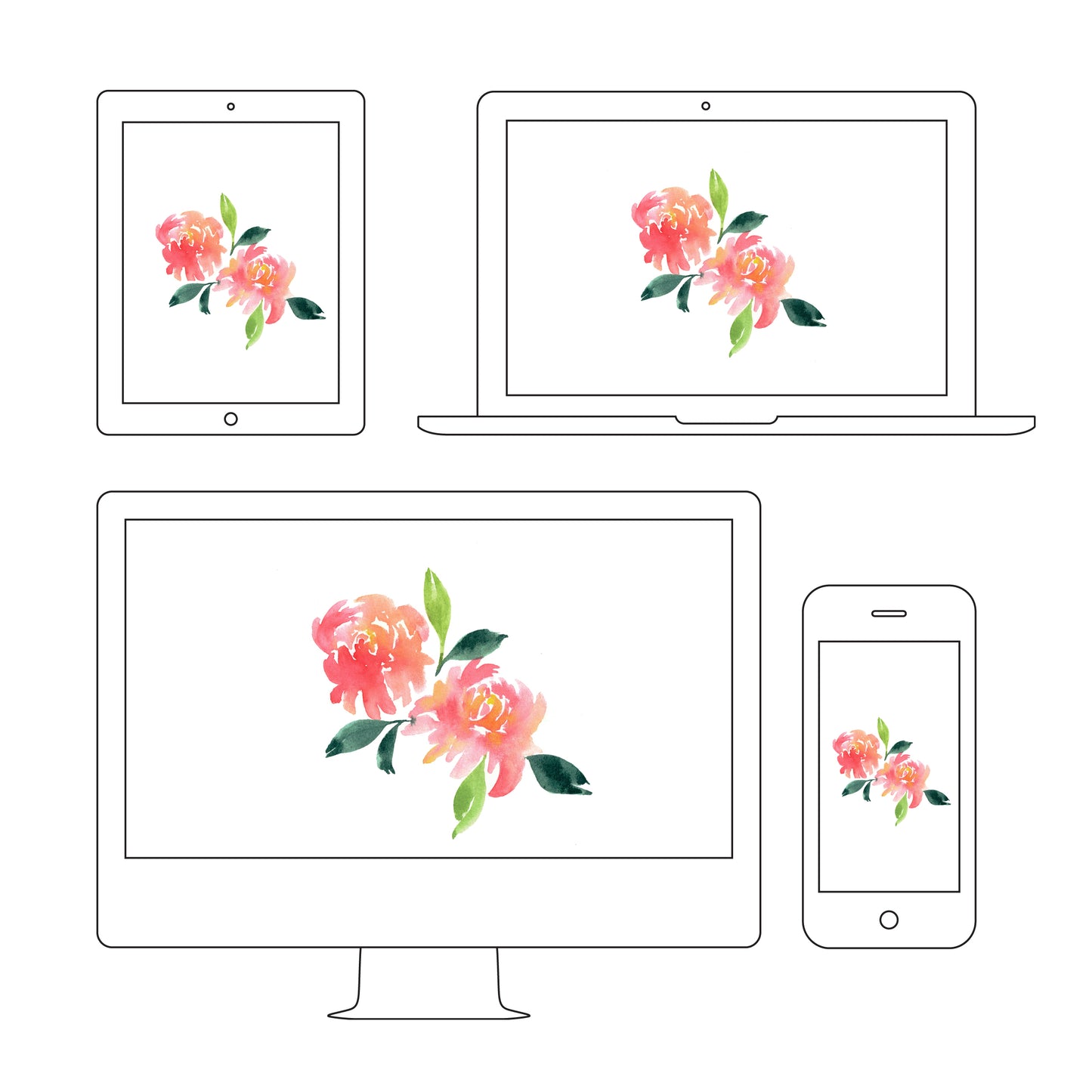 Free Wallpaper: Watercolour Peonies