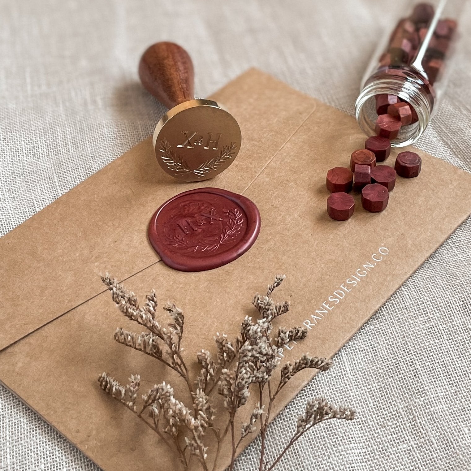 Nostalgic Impressions Wedding Custom Wax Seal Stamp Kit with Floral Edge,  Wedding Couple Initials & mailable Sealing Wax