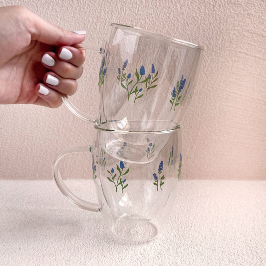 Lavender Fields Double-walled 350ml Glass Mug