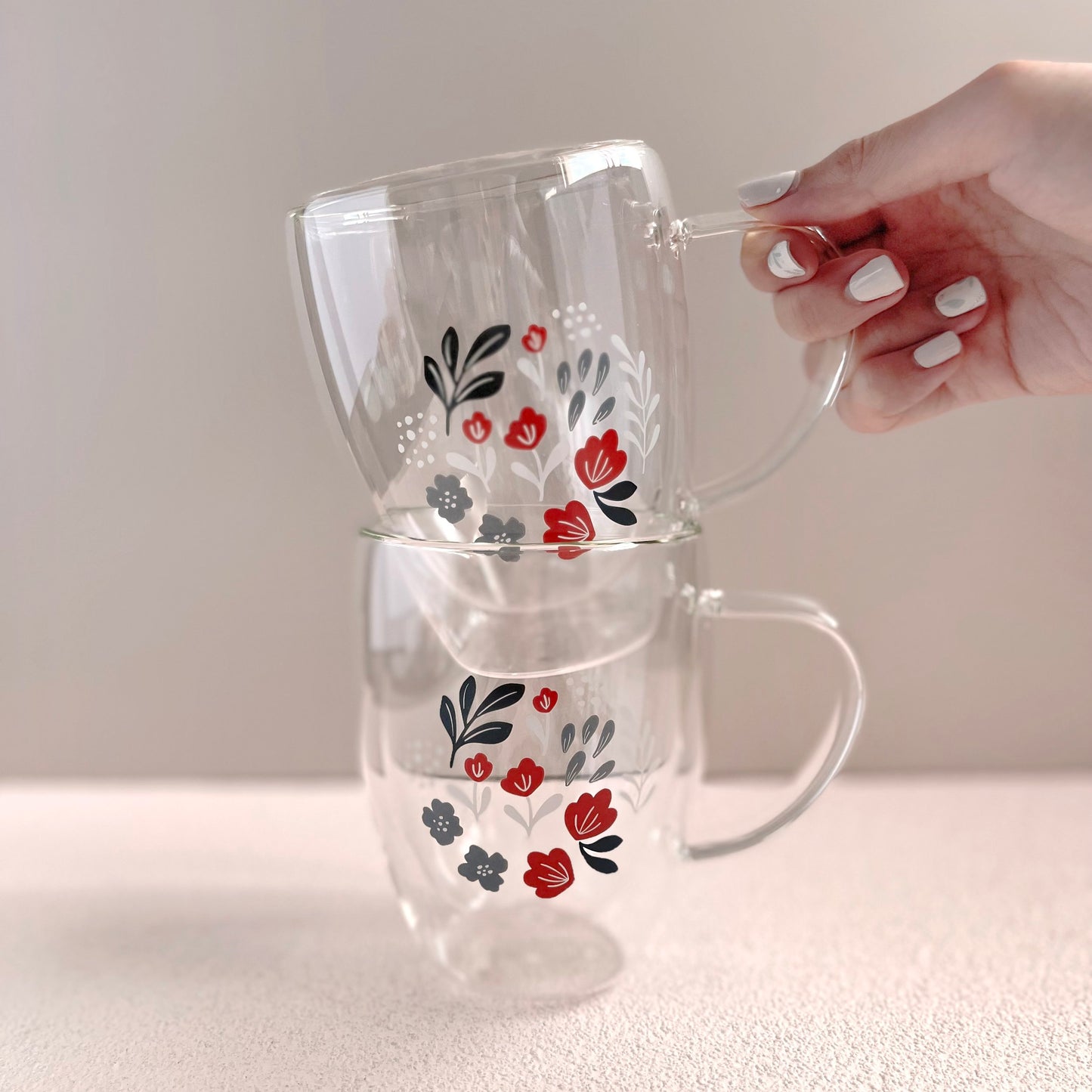 Winter Petals Double-walled 350ml Glass Mug