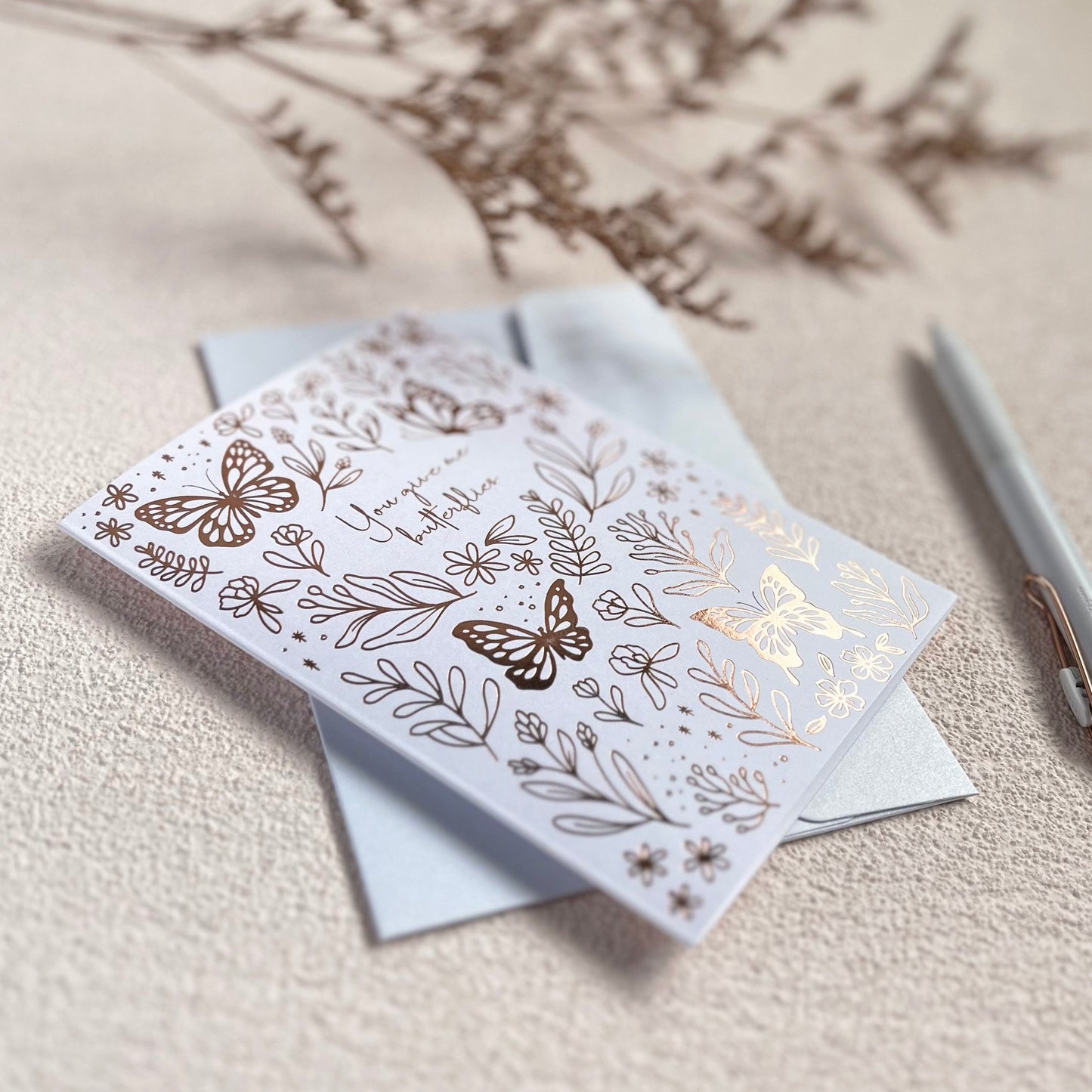 You Give Me Butterflies | Rose Gold-foiled Valentine's Card