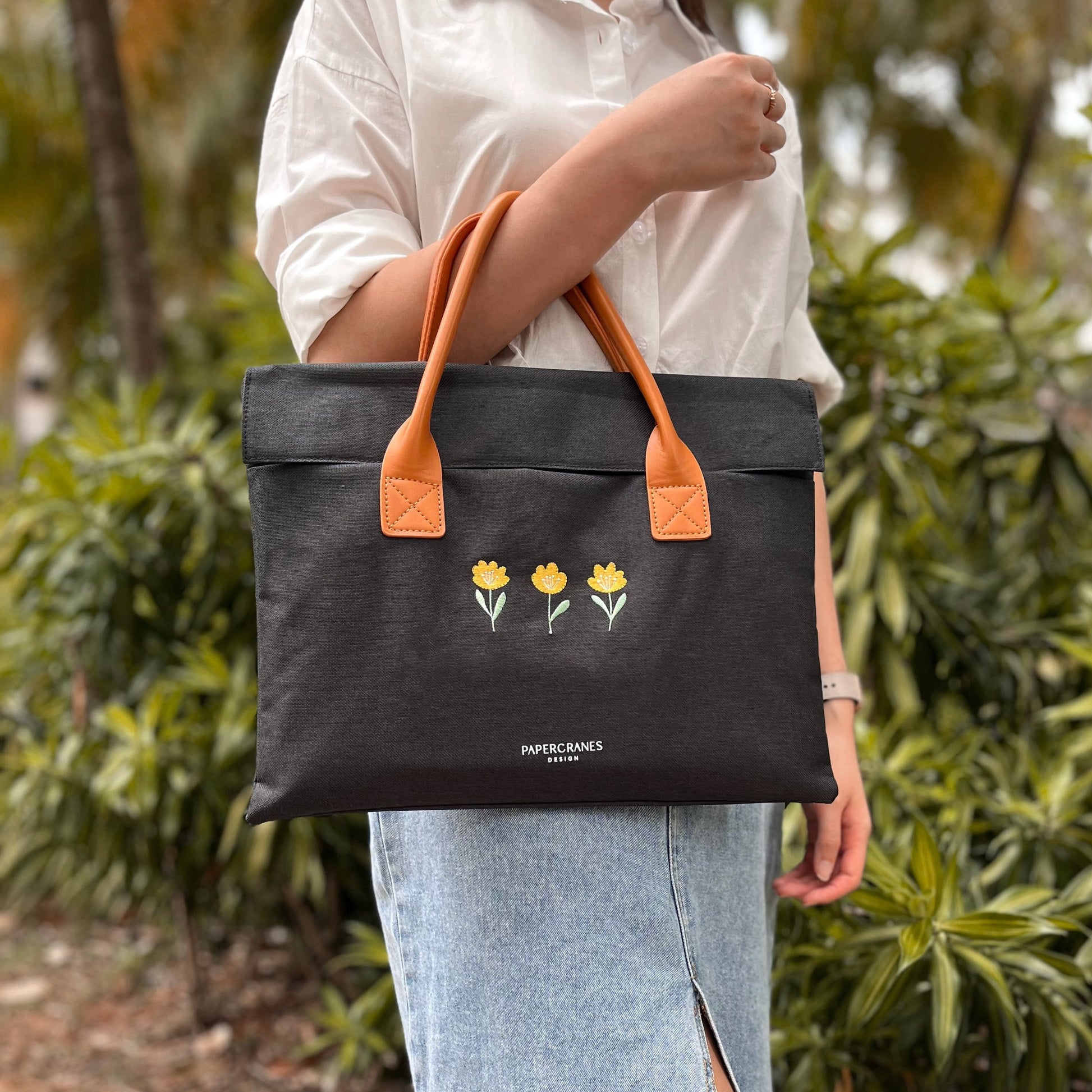 Marigold Embroidered Laptop Bag Papercranes Design